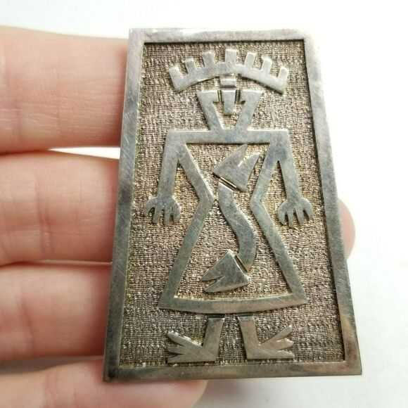 Vintage Jewelry - Vintage 900 Grade Silver Primitive Style Person Shape Brooch / Pendant, Estate